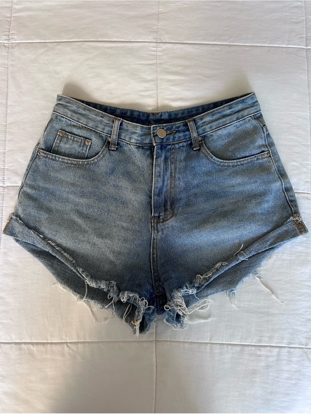 SHEIN Light Blue Distressed High-Waist Denim Shorts